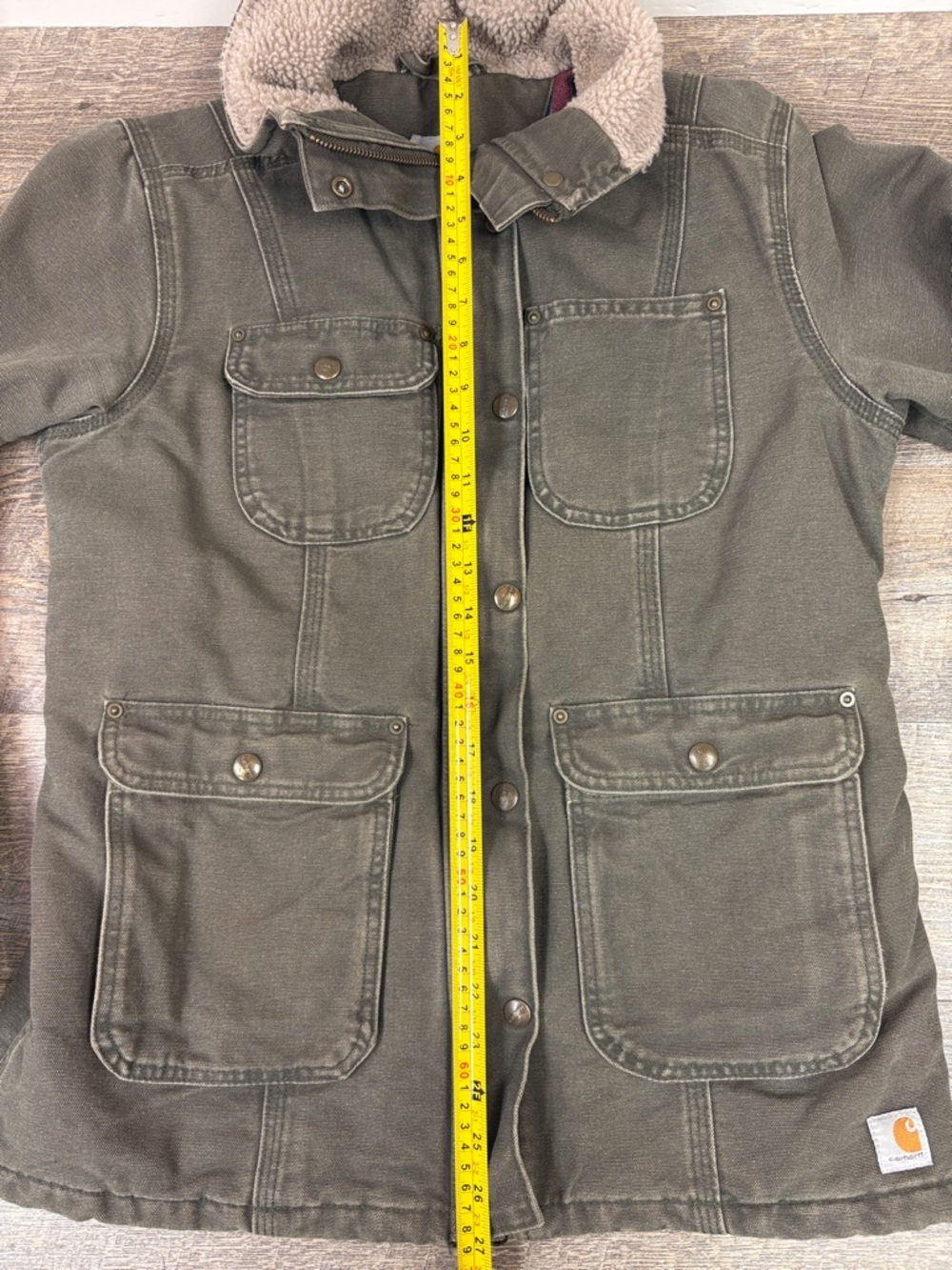 Carhartt Sherpa Lined Jacket Women’s Small 4/6 Olive Canvas Workwear Coat - Picture 10 of 10